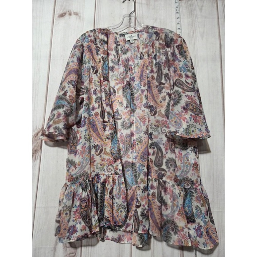 American Eagle Outfitters Kimono Womens Medium Paisley Sheer Chiffon Boho Tunic